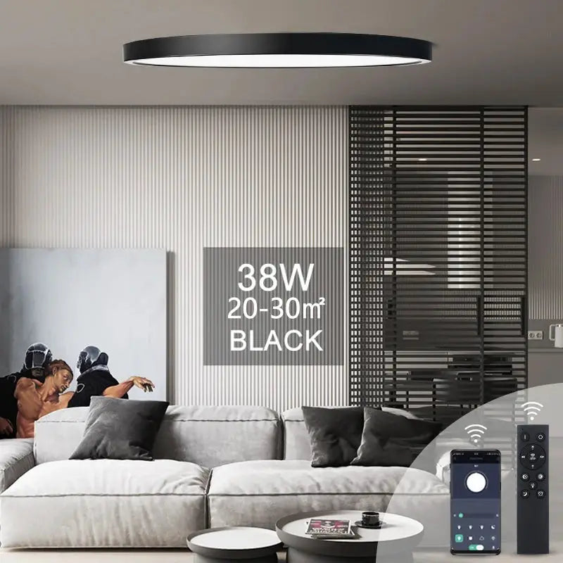 MARPOU ultra-thin round LED ceiling light, 38W, black finish for indoor living room lighting