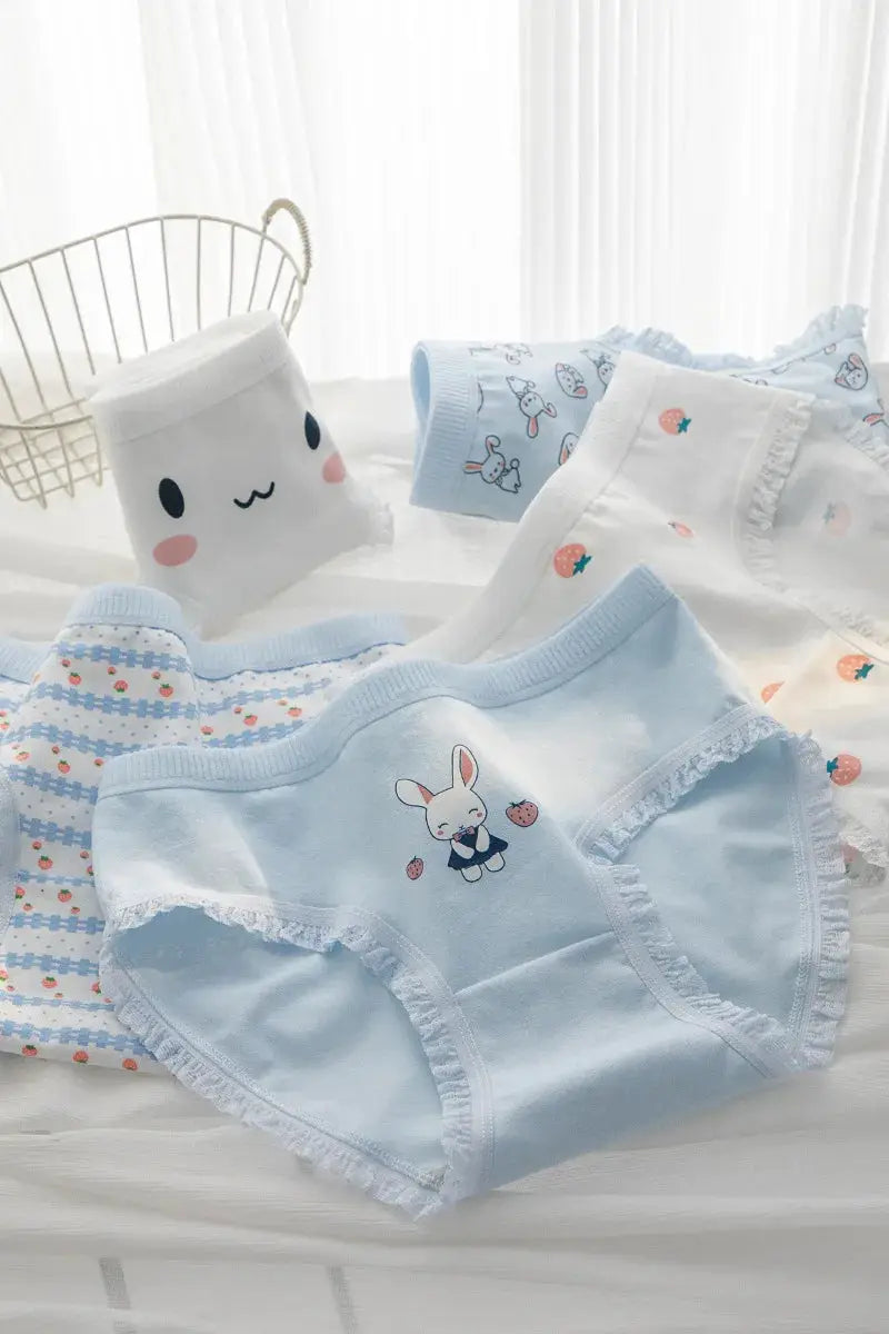 Simples Market 5-pack light-blue cotton women's panties with cute bunny print