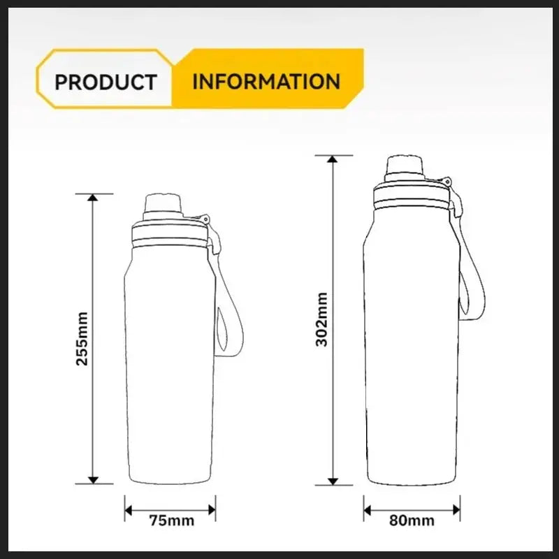 1L Insulated Stainless Steel Water Bottle Vacuum Flask With Handle