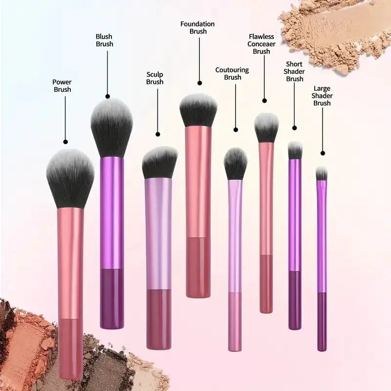 AstraBeauty 8 Piece Pro Makeup Brush Set Premium Synthetic Bristles For Foundation And Blush Easy To Clean Cruelty Free