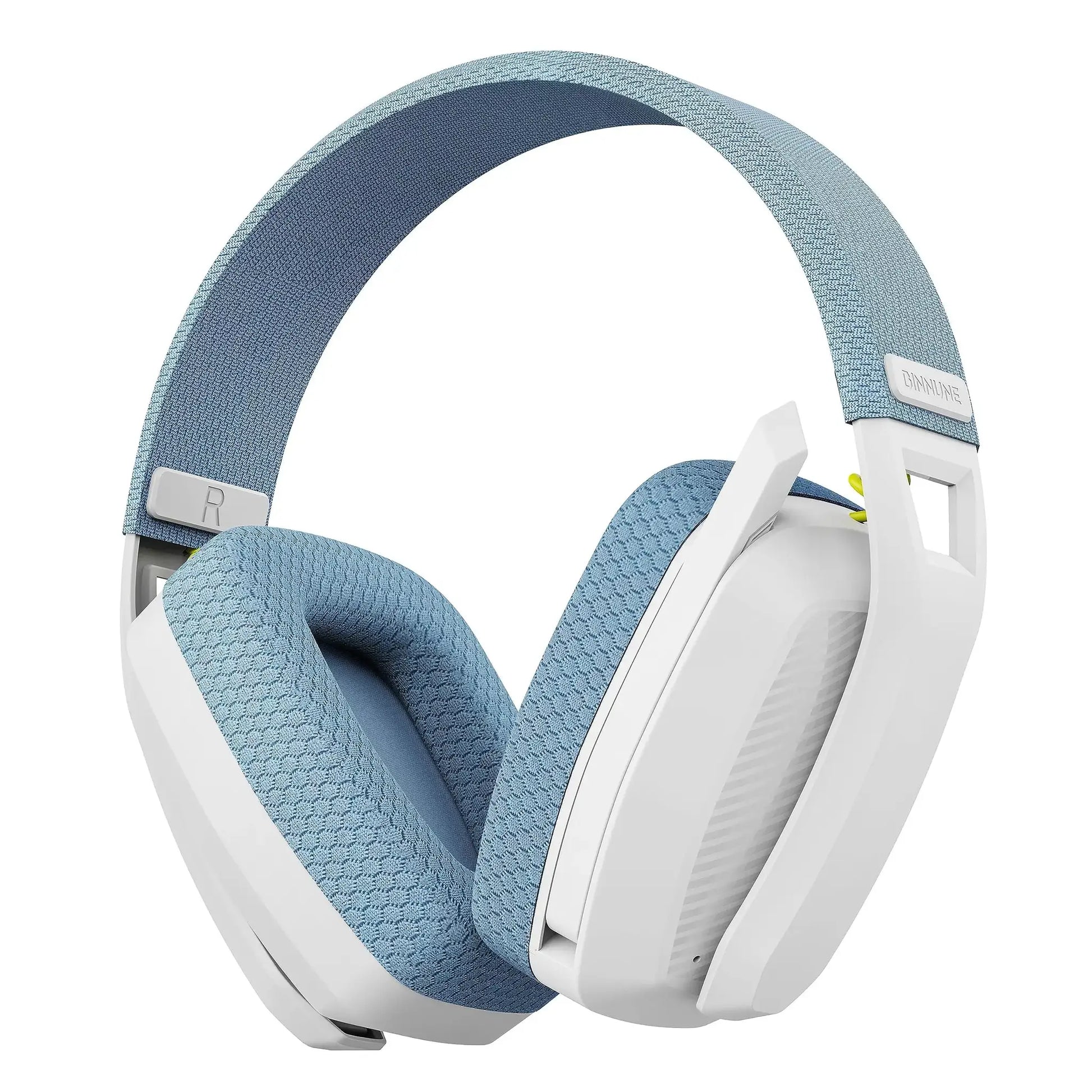 BINNUNE BW06 wireless gaming headset with mic, blue fabric headband and white ear cups