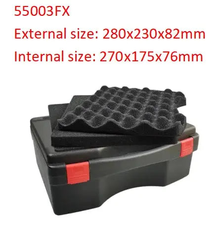 Multifunctional hardware toolbox by Simples Market, portable black plastic tool case with red latches and foam padding
