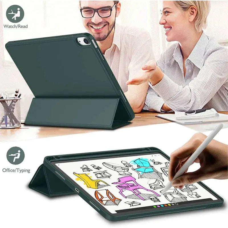 Funda Pencil Holder iPad Case With Durable PU Shockproof Waterproof Protective Cover For All iPad Models