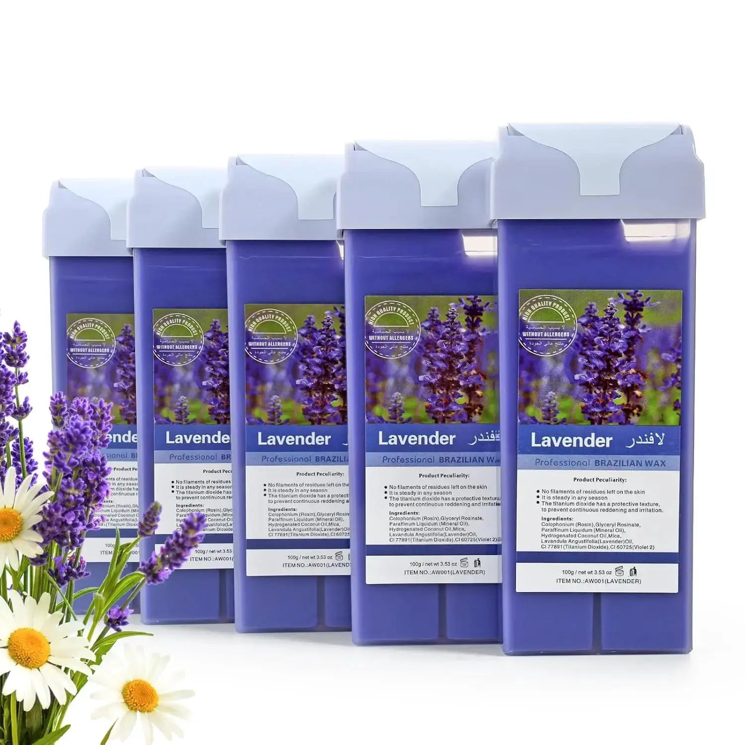 Roll-on wax refill cartridges Lavender scent, set of 5 in purple bottles
