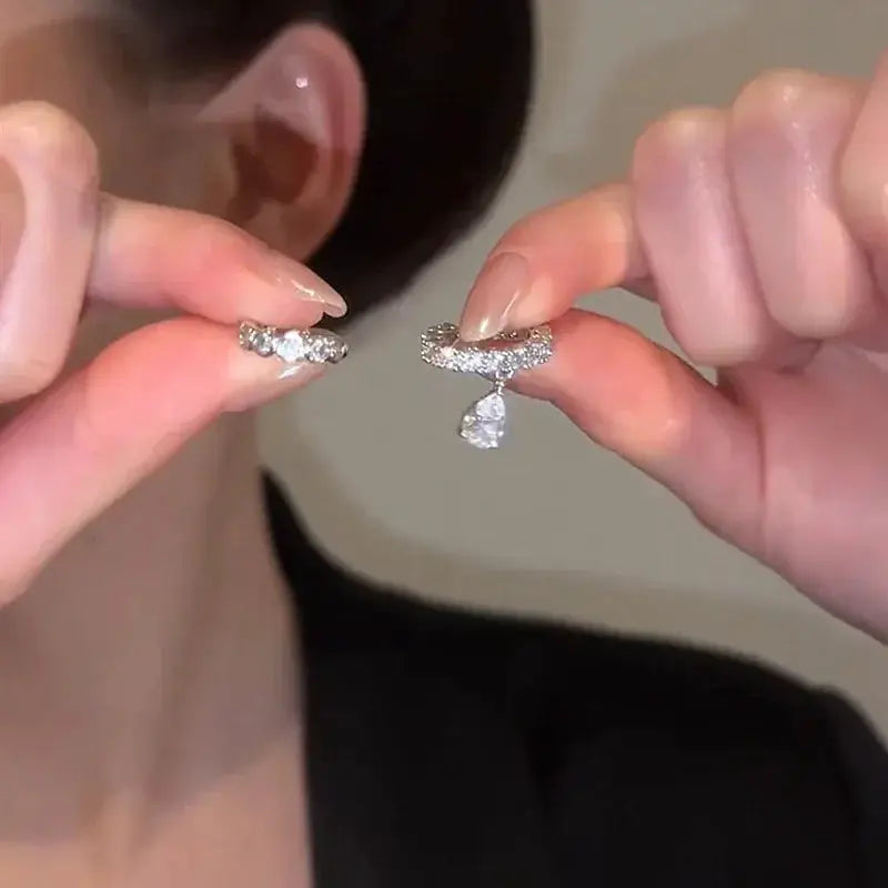Silver Zirconia Pearl Clip On Earrings For Women Geometric Ear Cuff Without Piercing Fashion Jewelry Gift