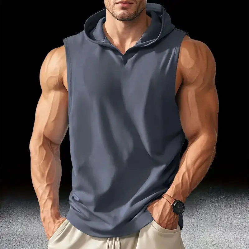 Simples Market men's sleeveless hooded running tank top, gray-blue