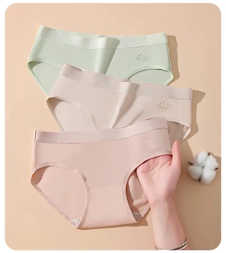 4-pc set of Simples Market cotton women panties in pastel mint green, beige, and pink with cloud logo waistband