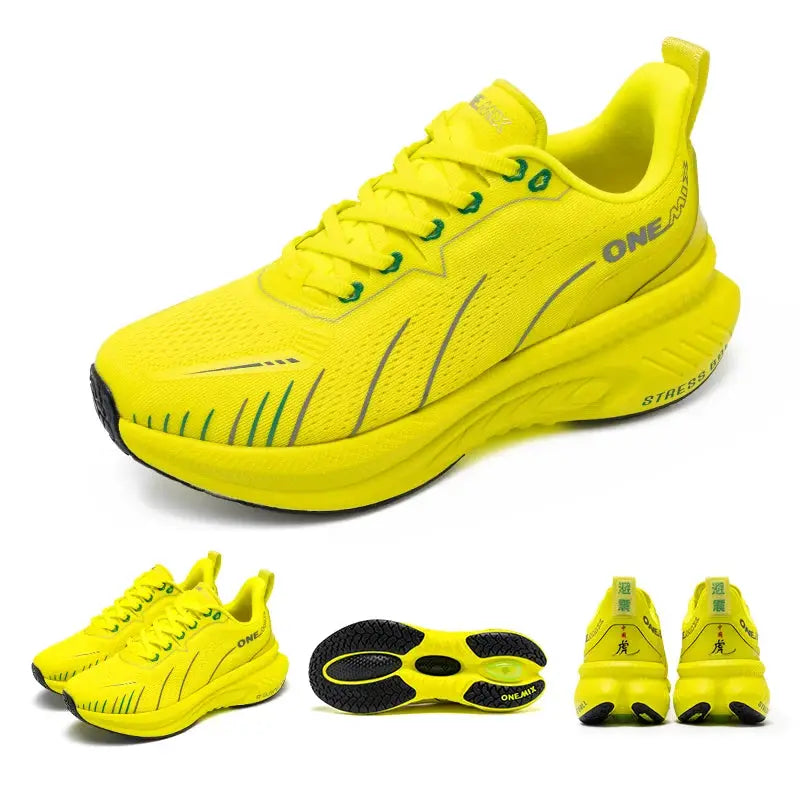 ONEMIX road running shoes in bright yellow with air cushion, outdoor trainers