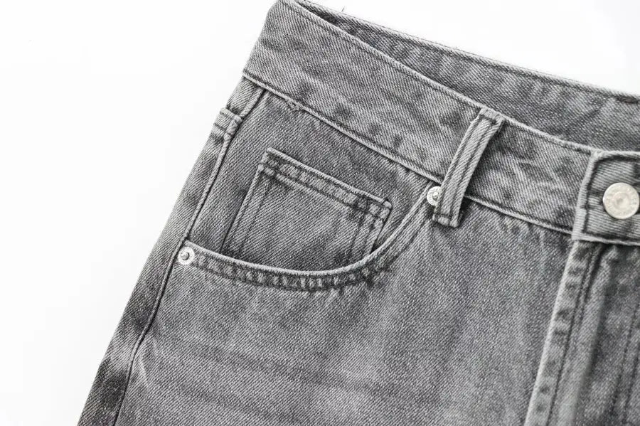 ETJ Wide Leg High Waist Jeans Women Five Pocket Washed And Comfortable