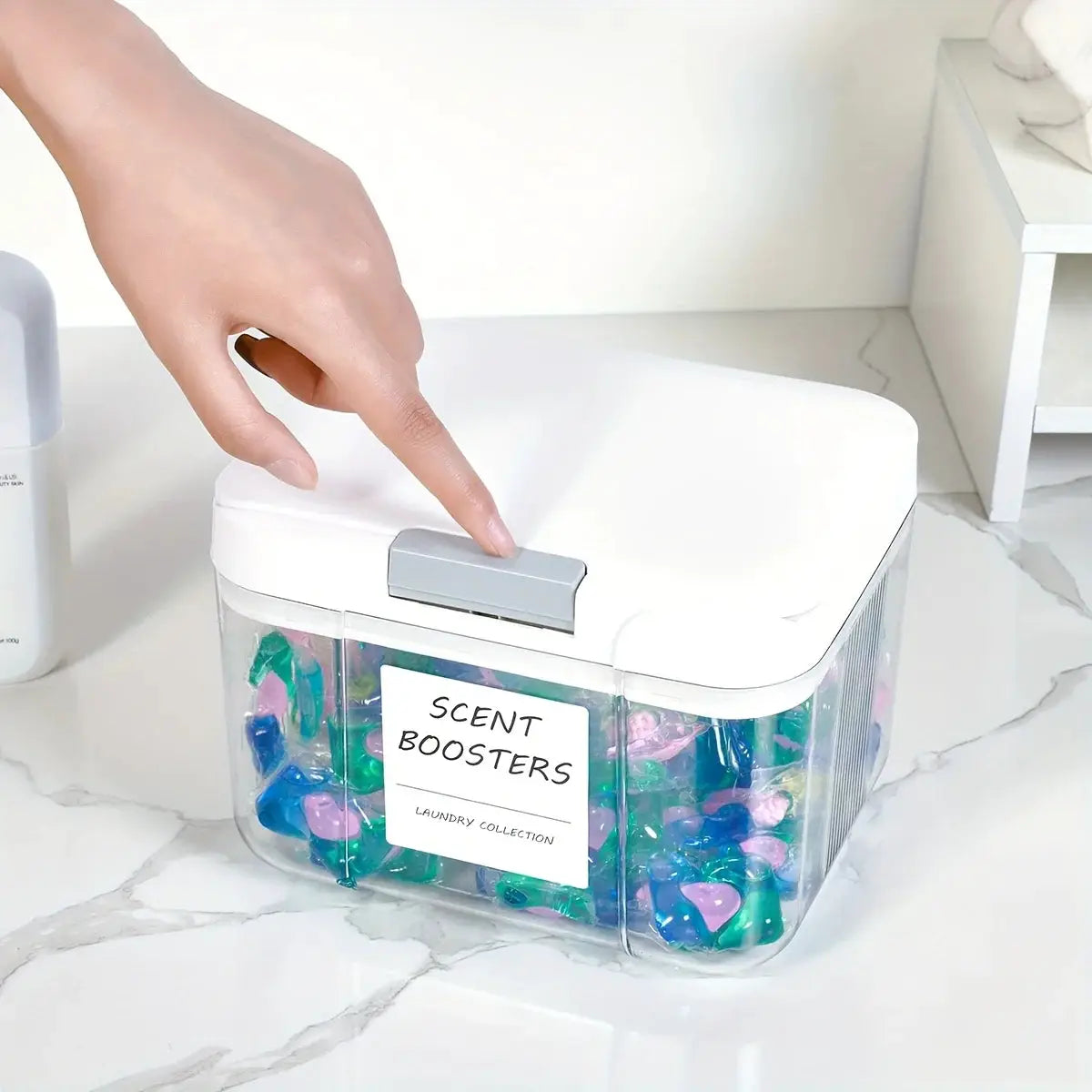 Laundry Pod Holder With Lid Sealed Automatic Pop Up Large Capacity Organizer Box For Laundry Pods