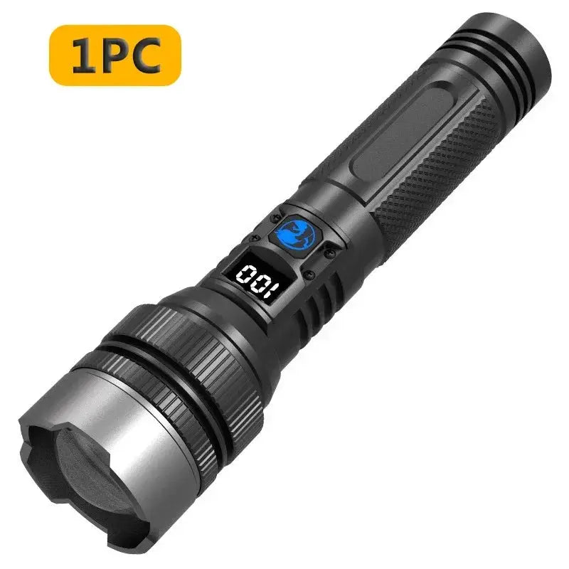 Flashlight Simples Market 100000LM rechargeable LED tactical flashlight, black aluminum body