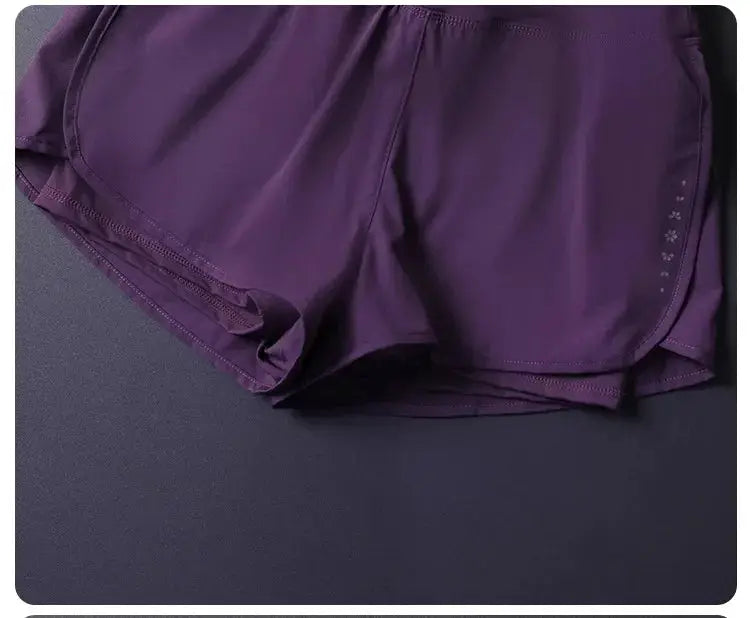 Women's 2-in-1 shorts with pockets, purple lightweight breathable fabric for yoga and running