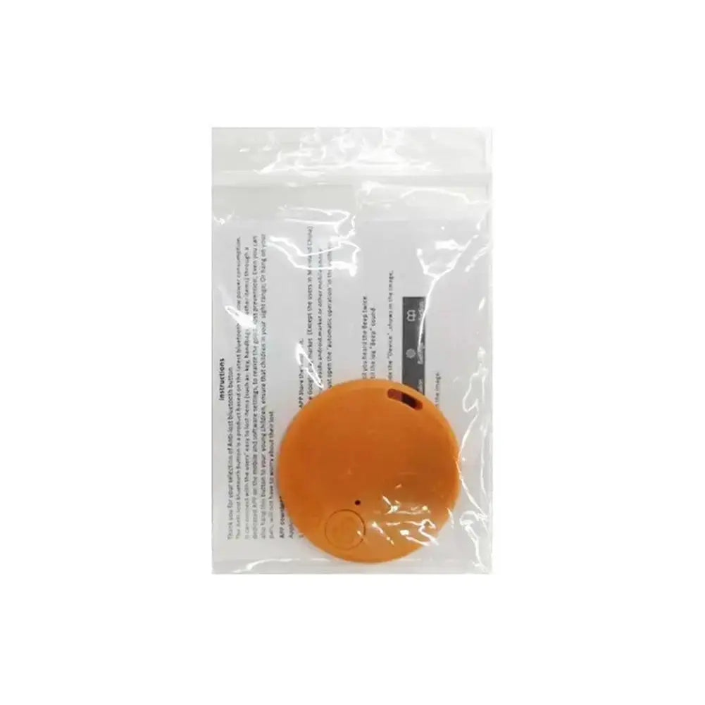 Round GPS Bluetooth 5.0 pet tracker, orange anti-lost device by Simples Market in packaging