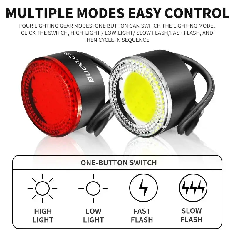Bucklos Bicycle COB Light Set USB Charging High Visibility Taillight 500lm For MTB And Road Bikes