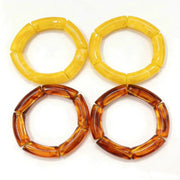 Resin Amber Bamboo Bead Elastic Bracelets 4 Piece Set Handmade Bangles Designer Jewelry 2024 Trendy