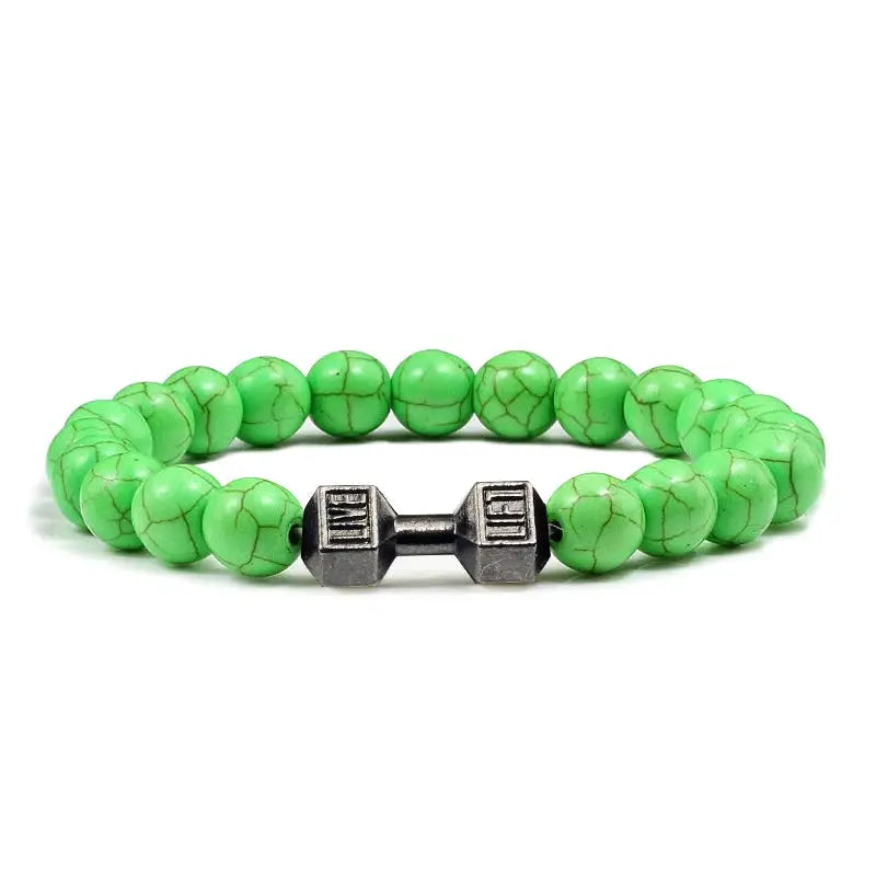 Natural Volcanic Stone Bracelet For Men And Women Matte Black Lava White Beads Dumbbell Charm Strand Fitness Jewelry