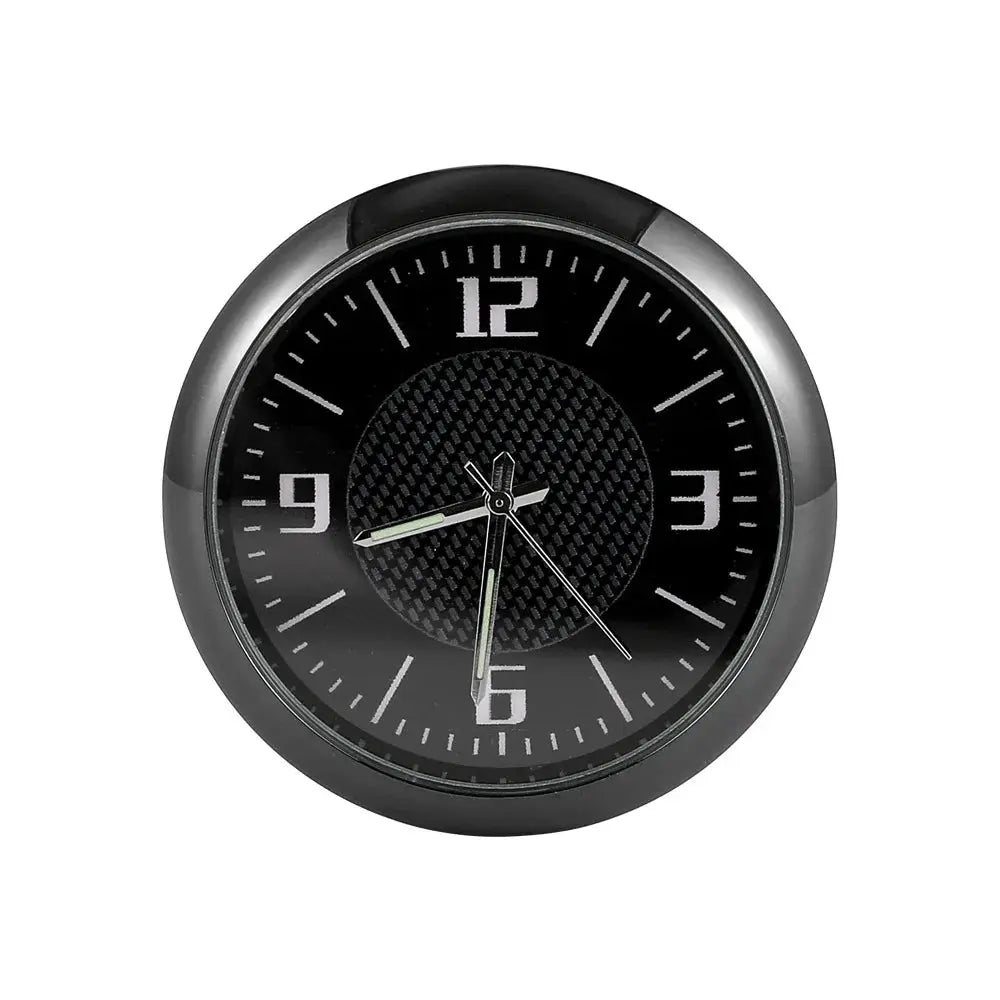 Car clock luminous auto ornament by Simples Market, round black dial with silver bezel and luminous hands