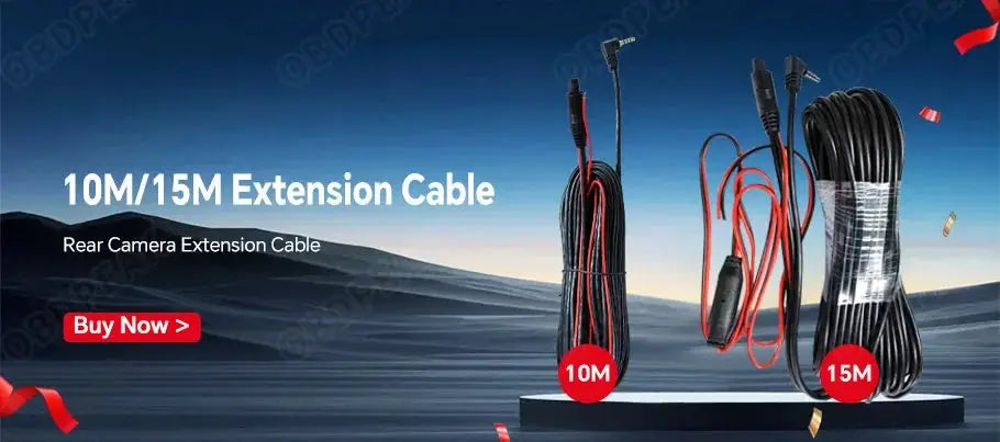 Rear camera extension cable kit with 10m and 15m lengths, black cables and connectors