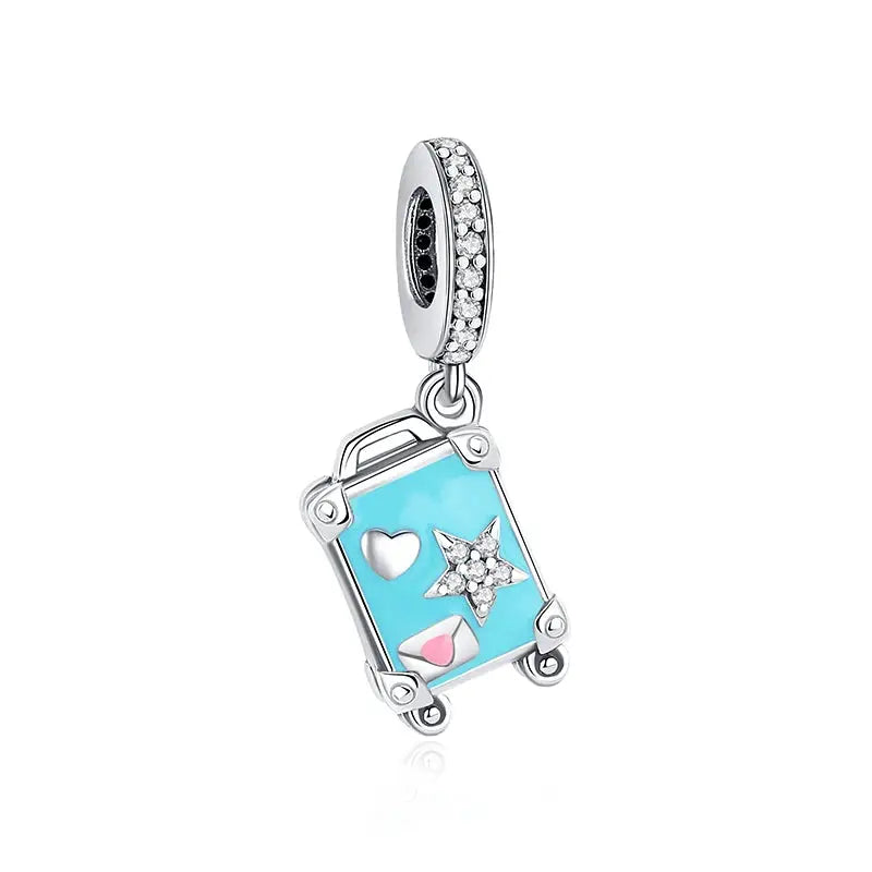 925 Sterling Silver Travel Theme Charms Beads London Bus Paris Suitcase Sam Panda Bracelets Necklaces Women DIY Jewelry