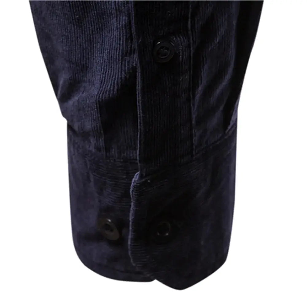 Simples Market navy corduroy men's shirt sleeve cuff, slim fit, 100% cotton