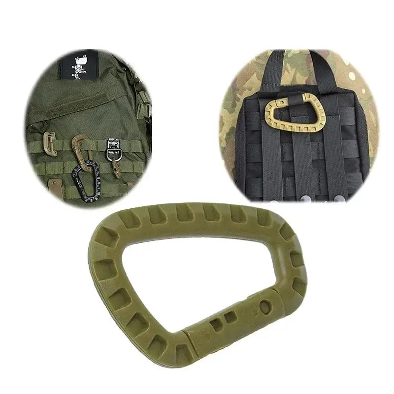 Simples Market military tactical carabiner clip, olive green D-ring buckle for backpacks