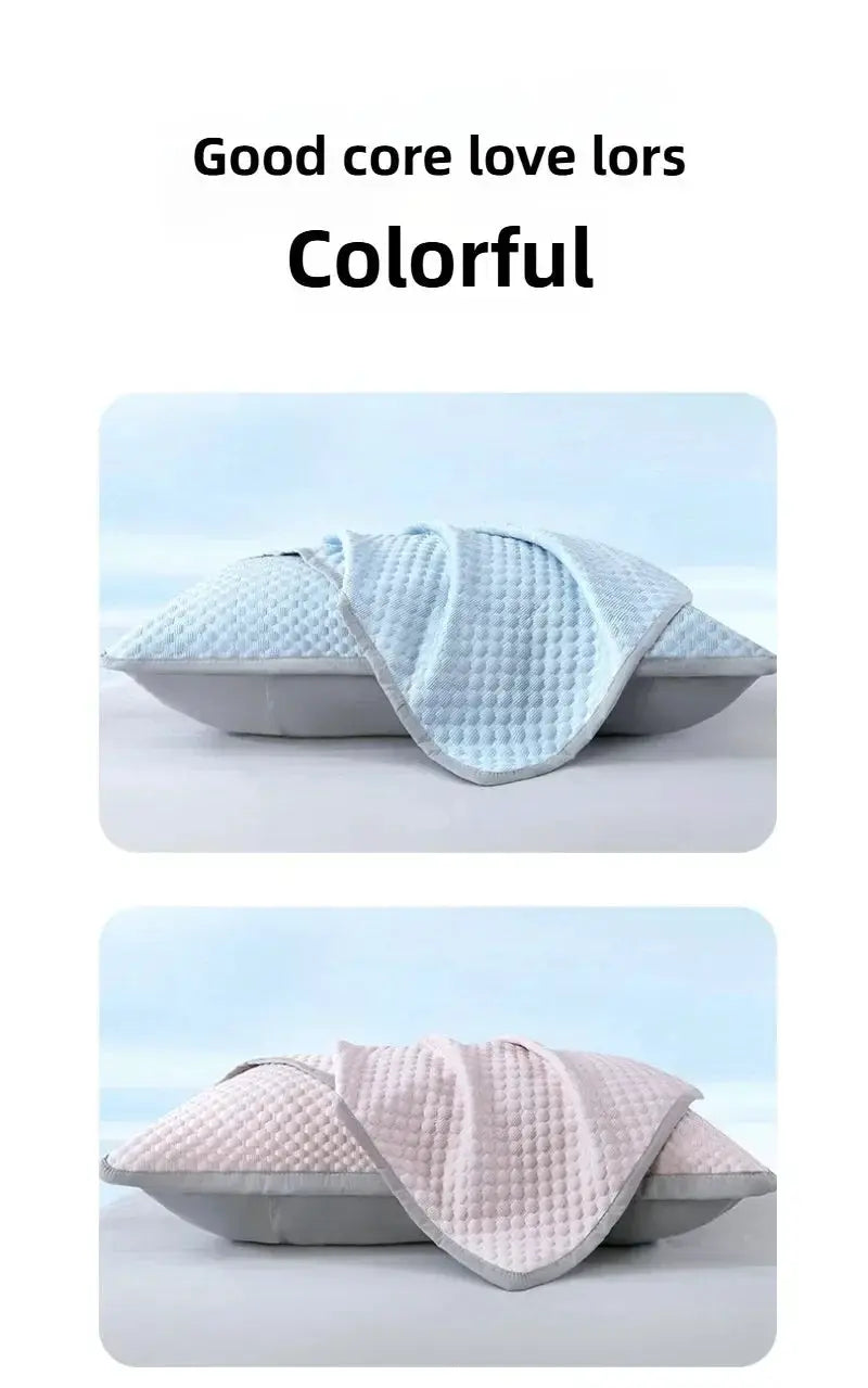 Two summer cooling pillowcases by Simples Market in blue and pink solid colors, waffle texture, 48x70cm
