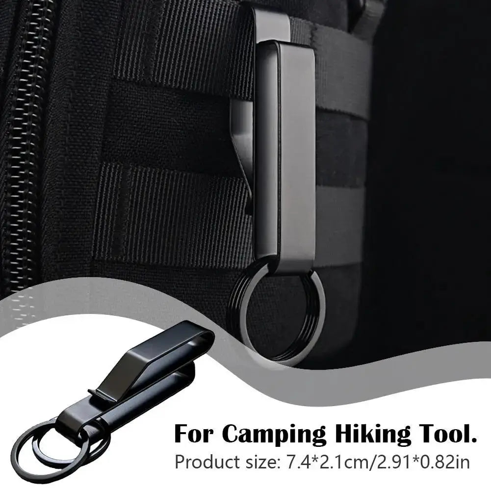 Stainless steel waist hook key clip set with MOLLE attachment on black tactical bag (2-piece)
