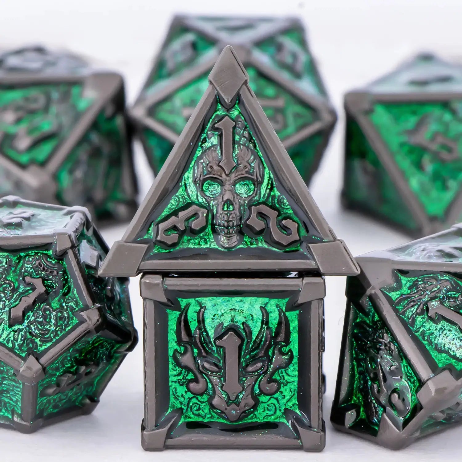 Skull And Dragon Metal Dice Set For Dungeons And Dragons Polyhedral Dice For Tabletop RPGs