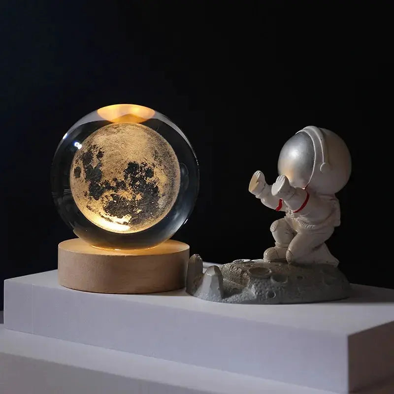 Gift Festival USB LED night light galaxy crystal ball moon lamp; 2-piece set with astronaut figurine by Simples Market