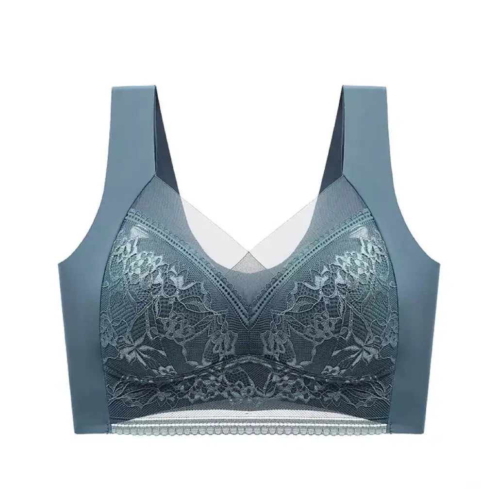 Women lace plus-size padded bra, blue teal, seamless comfort, Simples Market