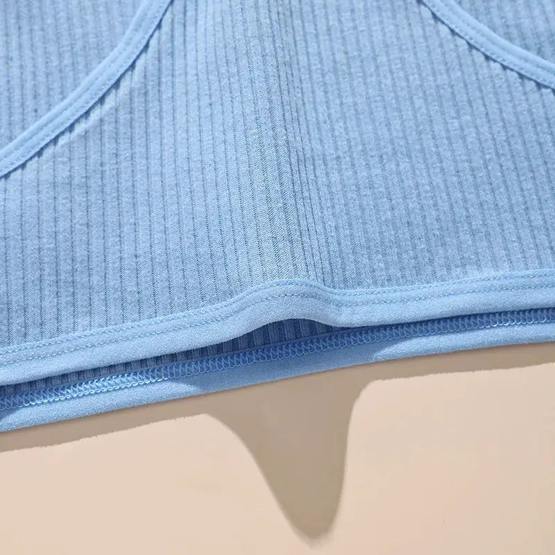 Panties blue ribbed cotton low-rise, breathable women's underwear close-up of fabric