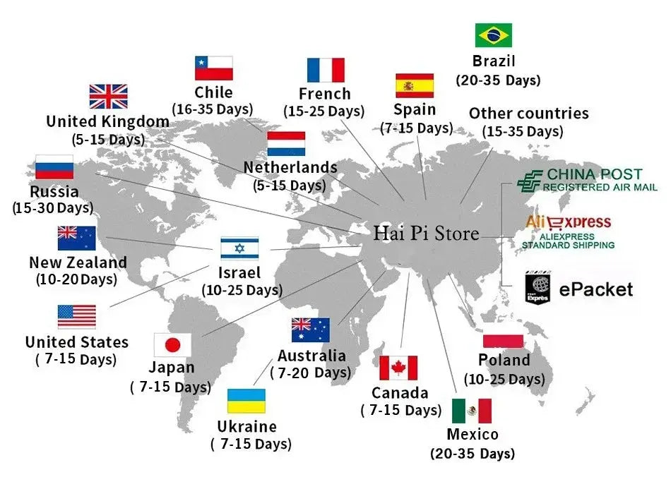 World shipping map for Simples Market with country flags and delivery-time estimates