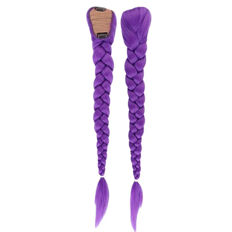 KPop anime character cosplay wig, purple braided 26-inch long ponytail with clip, for kids, Simples Market
