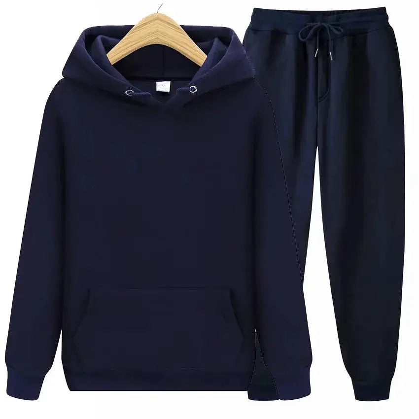 Men's Autumn and Winter New Solid Color Hoodie+pants Two-piece Set Fashionable Casual Sports Set Size S-3XL