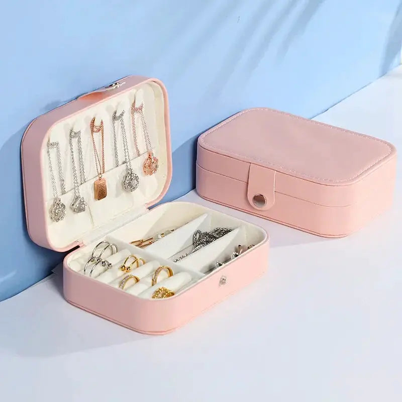 Portable Leather Jewelry Box Organizer Case Travel Storage Zipper Jewelry Display
