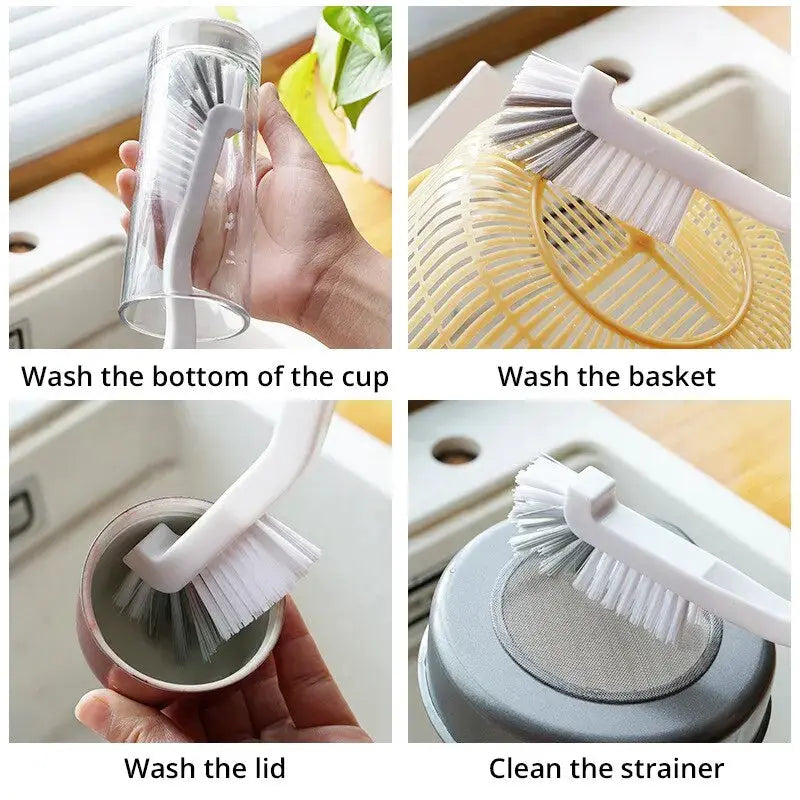 Japanese Style Sink Brush With Long Elbow Handle And Tail Hole For Wall Hanging Crevice Cleaning Accessories