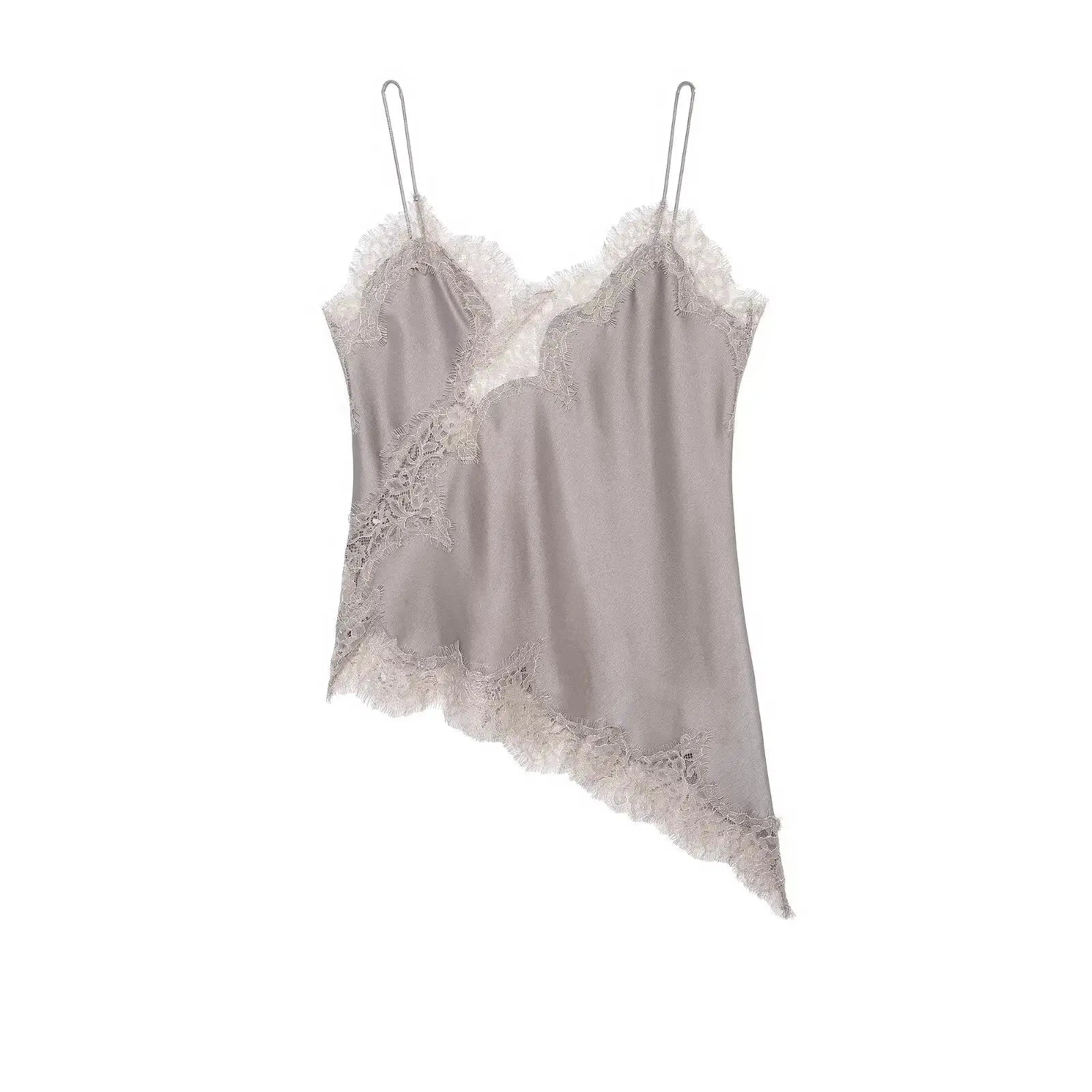 Sexy Women Asymmetrical Lace Slip Tops Backless Sleeveless Off Shoulder Beachwear With Elegant Lace
