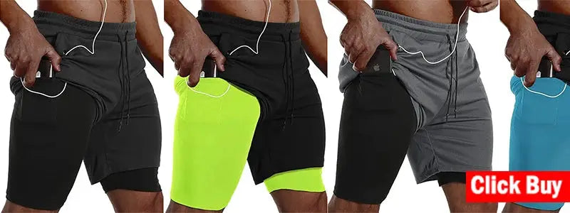 Men's running shorts in four color options with drawstring waist and quick-dry fabric