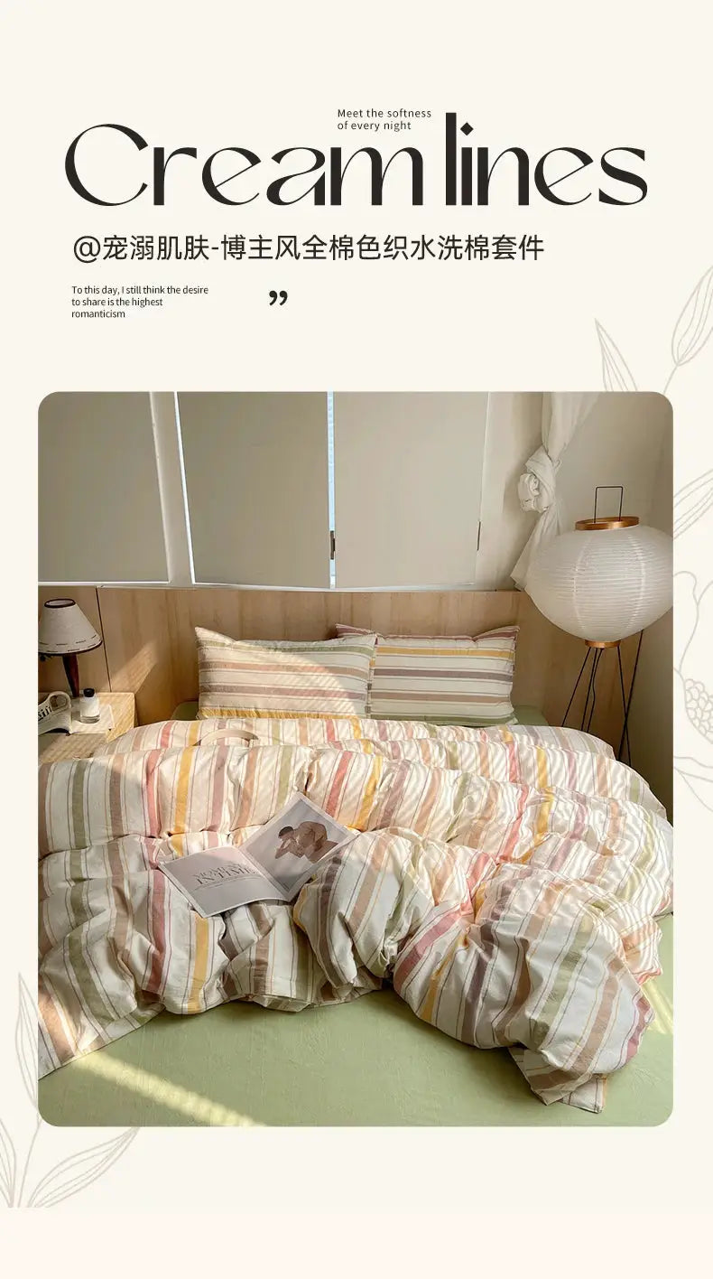 Simples Market 100% cotton striped bedding set with duvet cover and pillowcases in pastel stripes