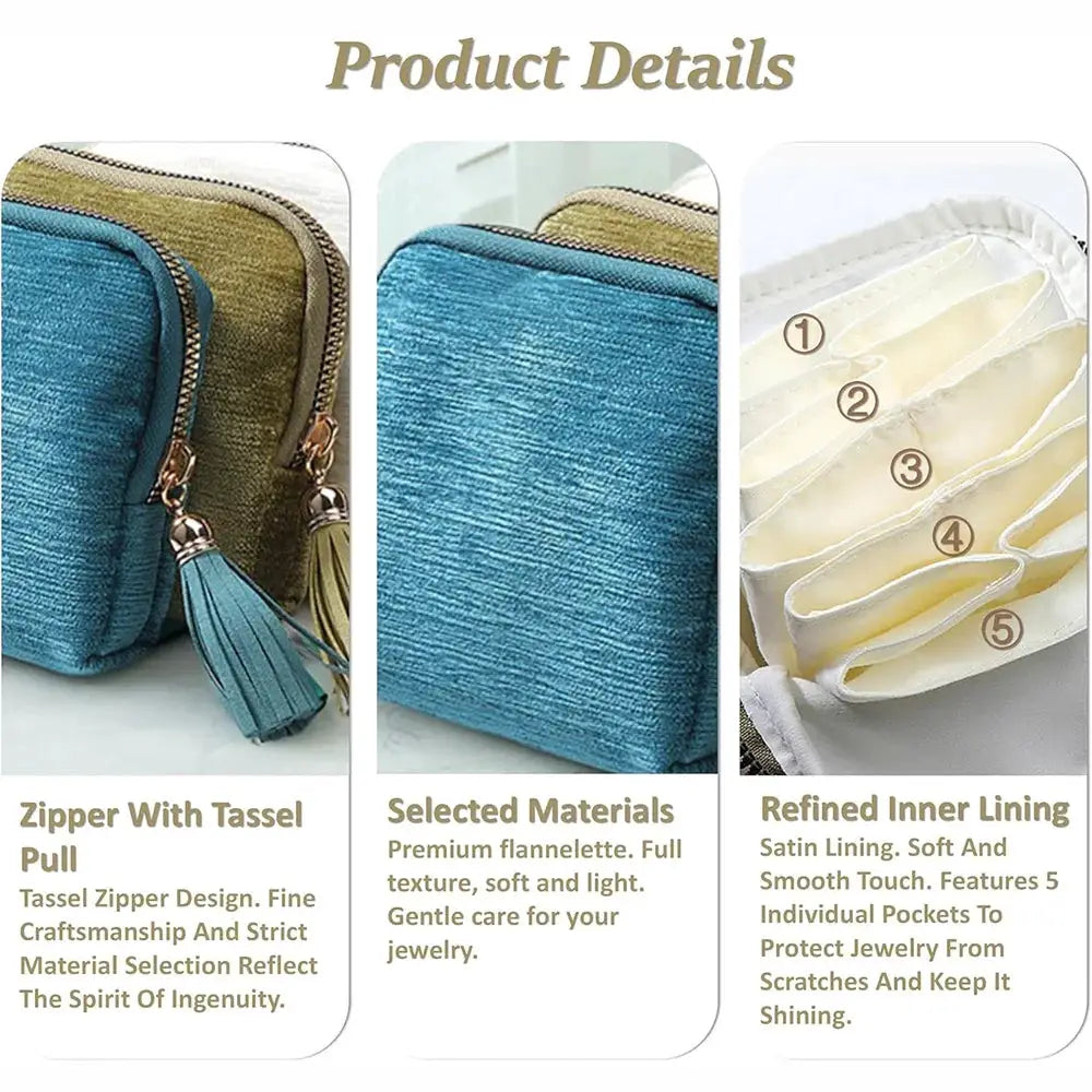 VelvetVault 5 Layer Travel Jewelry Case With Secure Tassel Zipper And Velvet Lining For Watches Rings Bracelets Earrings
