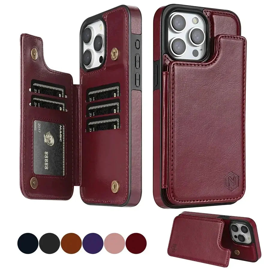 Simples Market burgundy wallet-style RFID-blocking leather iPhone case with card slots