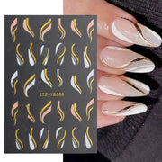 1PCS nail art decals sheet with bronzing gold striped geometric lines and curved shapes for Y2K manicure