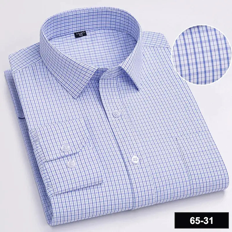Men's Simples Market plaid long-sleeve shirt, blue/white check with a single chest pocket.