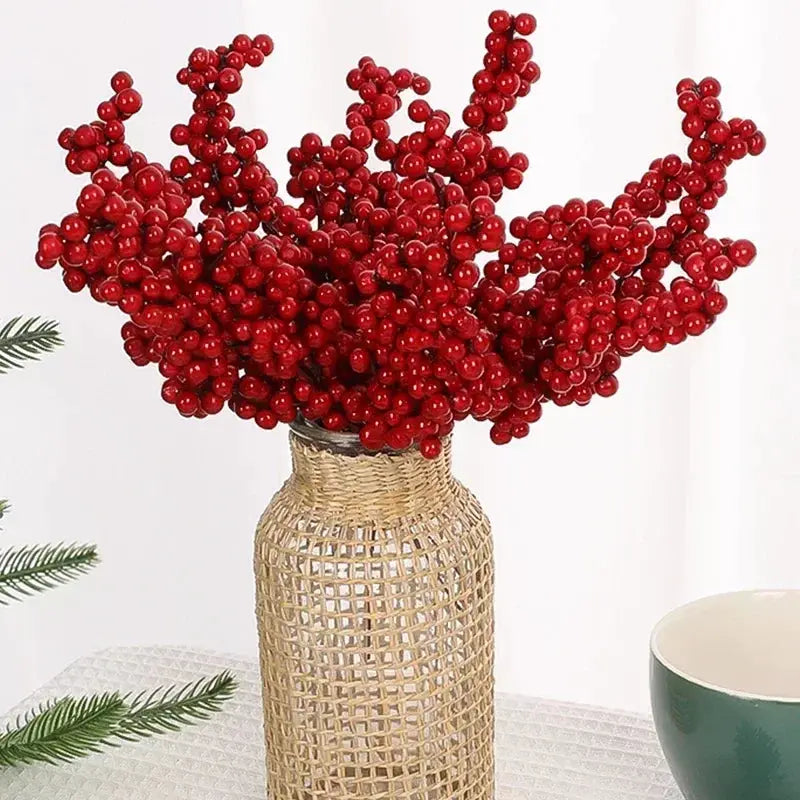 50 Count Artificial Holly Berry Stem With Red Berries For Christmas Tree Decoration Home Decor Ornament