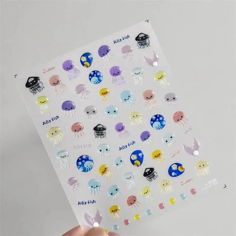 Simples Market jellyfish nail art sticker sheet with colorful 5D self-adhesive decals for manicure