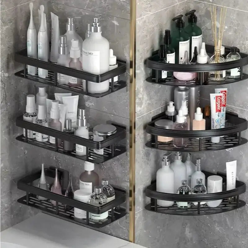 HomeZen No Drill Corner Shelf Bathroom Storage Rack Wall Mount Shower Organizer Aluminum Construction