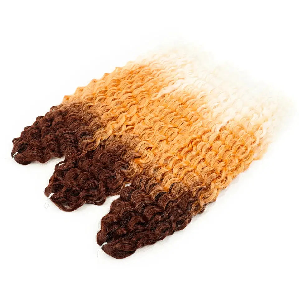 Crochet hair extensions, Ariel curl water wave, 4 bundles, ombre rainbow, 22in, synthetic
