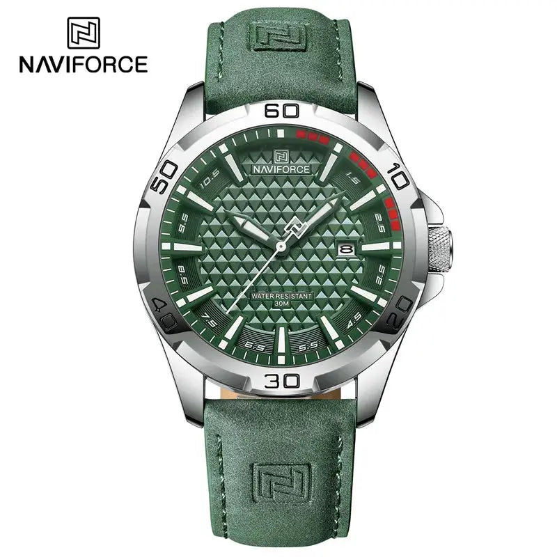 Naviforce Men Quartz Watch With Leather Strap Casual Sport Timepiece Water Resistant For Everyday Wear