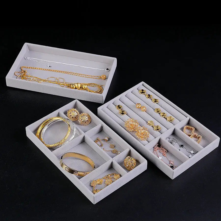 Flocking Jewelry Box Tray Velvet Interior With Wooden Base For All Kinds Of Jewelry Storage
