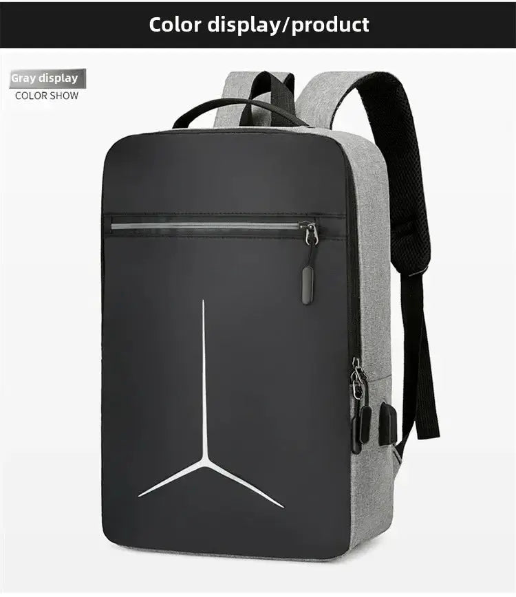 Anti-theft laptop backpack with gray shell and black front panel